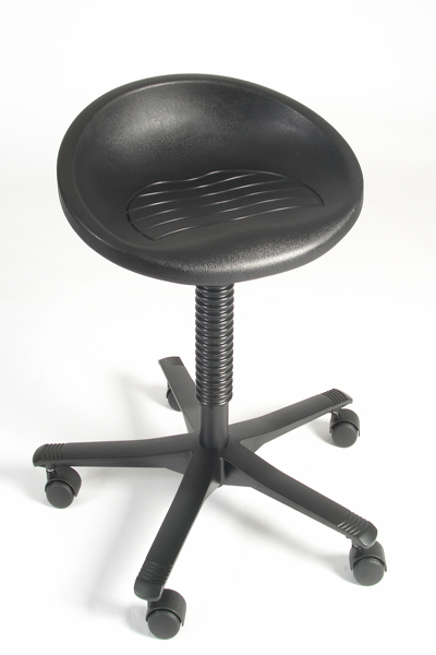pe3070 tabouret met ronde polyurethaan kuipzitting met ringbediening, zithoogte standaard, standaard kruispoot, wielen of vloerdoppen naar keuze