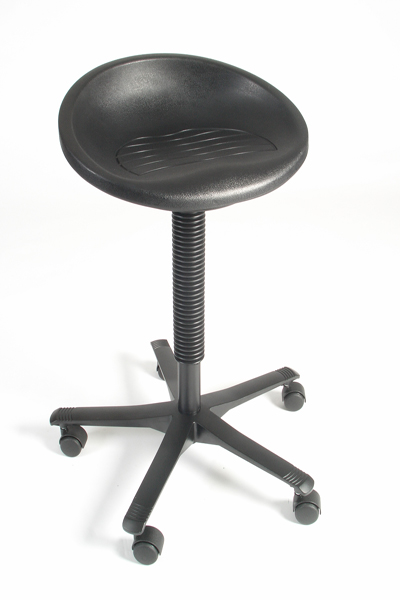 pe3070-33 tabouret met ronde polyurethaan kuipzitting met ringbediening, zithoogte large, standaard kruispoot, wielen of vloerdoppen naar keuze