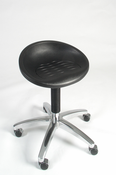 pe3070-40 tabouret met ronde polyurethaan kuipzitting met ringbediening, zithoogte standaard, hoge gepolijste kruispoot, wielen of vloerdoppen naar keuze