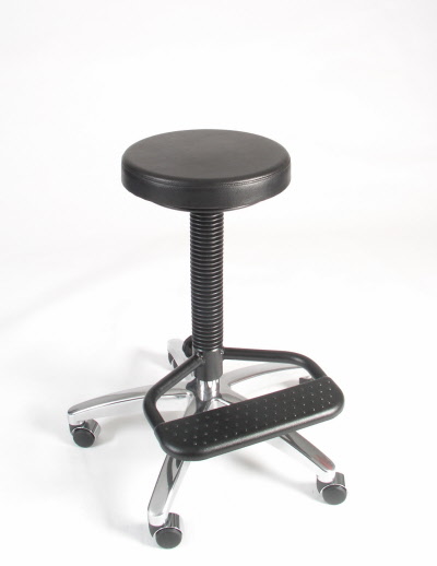 pe3060-33405462 tabouret met ronde polyurethaan zitting opdik, zithoogte large, hoge gepolijste kruispoot, voetenplank, wielen of vloerdoppen naar keuze