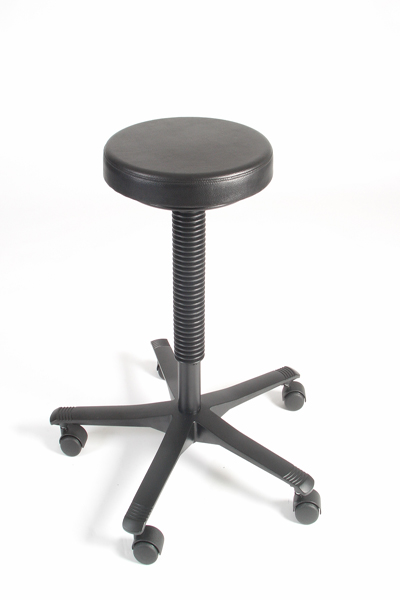 pe3060-33 tabouret met ronde polyurethaan zitting opdik, zithoogte large, kruispoot standaard en wielen naar keuze