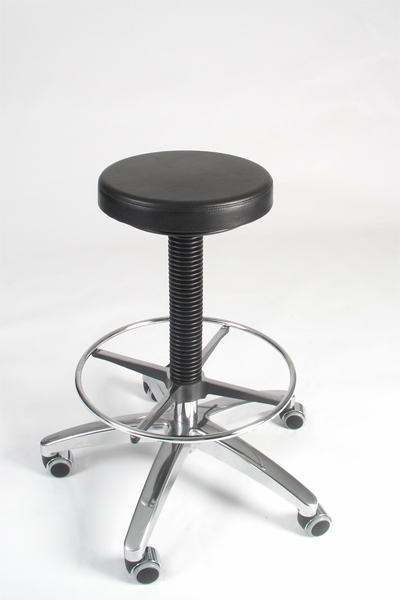 pe3060-33405063 tabouret met ronde polyurethaan zitting opdik, zithoogte large, hoge gepolijste kruispoot, voetenring en wielen of vloerdoppen naar keuze