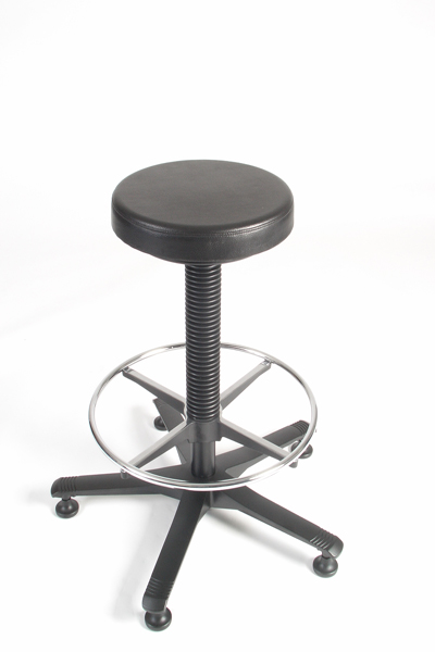 pe3060-335064 tabouret met ronde polyurethaan zitting opdik, zithoogte large, standaard kruispoot, voetenring, wielen of vloerdoppen naar keuze