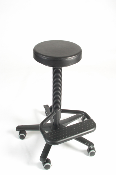 pe3060-335461 tabouret met ronde polyurethaan zitting opdik, zithoogte large, standaard kruispoot, voetenplank, wielen of vloerdoppen naar keuze