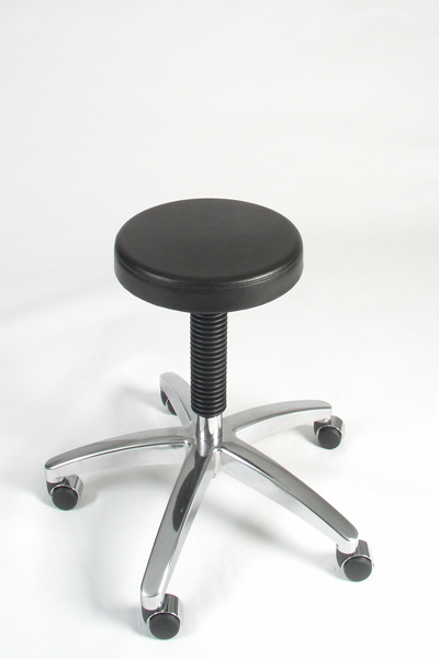 pe3060-40  tabouret met ronde polyurethaan zitting, opdik, zithoogte standaard, hoge gepolijste kruispoot, wielen of vloerdoppen naar keuze